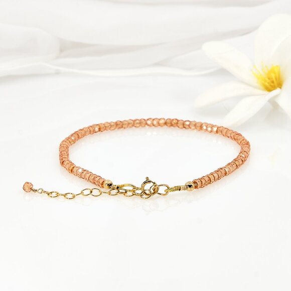 Dainty Champagne Zircon Gemstone Bracelet, 14k Gold Filled, Perfect for Gifting - Picture 3 of 11